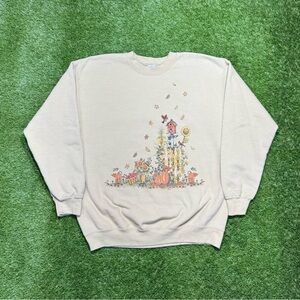 2000’s Fall Pumpkin Birdhouse Crewneck Sweatshirt Size Large Beige Cream